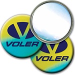 Lenticular 3” in diameter mirror with yellow, blue, and green, color changing with