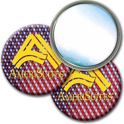 Lenticular mirror with USA flag stars and stripes, color changing flip