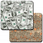 Lenticular mouse pad with USA American money currency, dollars and coins, flip