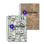 Lenticular 5 x 7  inches 3D notebook with USA American money, currency, dollars and coins, flip