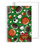 Lenticular notebook with baseballs, soccer balls, futbols, basketballs, and American footballs, depth