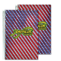 Lenticular 6 x 9 inches 3D notebook with American flag stars and stripes, red, white, and blue, color changing flip