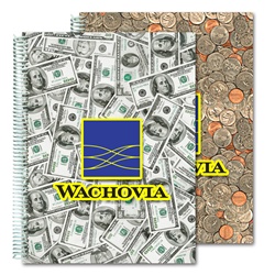 Lenticular 8 x 11 inches 3D notebook with USA American money, currency, dollars and coins, flip