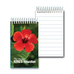 Lenticular mini notebook with large red tropical Hawaiian hibiscus flower, depth