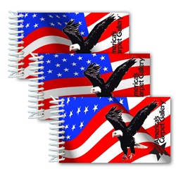 Lenticular mini notebook with USA American flag stars and stripes waving in the wind, animation