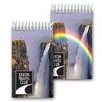 Lenticular mini notebook with mystical rainbow appears in front of a tropical Hawaiian cliff waterfall