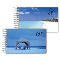 Lenticular mini notebook with relaxing cabana with rum drinkers, tropical Hawaiian white sand beach, flip