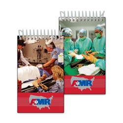 Lenticular mini notebook with group of surgeons and nurses in hospital, stand over operating table, flip