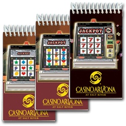 Lenticular mini notebook with Las Vegas casino slot machine spins reels for a jackpot, animation