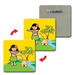 Lenticular Lapel pin rounded square Hula Girl 1 x 1