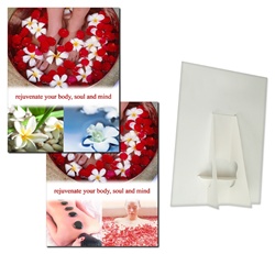 Lenticular POP sign with custom design, rejuvinate your body, mind, and soul, tropical Hawaiian lei with flowers and spa massage, flip
