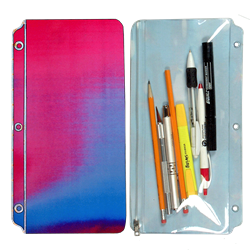 Lenticular pencil pouch with red and blue gradient, color changing