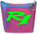 Lenticular zipper purse with red and blue gradient, color changing