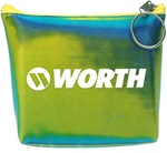 Lenticular zipper purse with blue and green gradient, color changing with