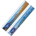 Lenticular ruler with Grand Teton National Park in Wyoming, mountains, lake, snow, and hills, flip