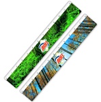 Lenticular ruler with tall Redwood forest trees, thick canopy of vivid green foliage, party cloudy skies, flip