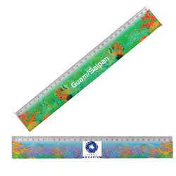 Lenticular ruler with custom design, Guam and Saipan aquarium, tie die rainbow colors intertwining, color changing