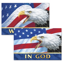 Lenticular  4 x 6 inch sticker with USA American bald eagle, flag with stars and stripes, in God we trust, depth flip