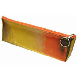 Lenticular pencil case with brown, yellow, and orange, color changing with