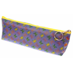 Lenticular pencil case with rainbow butterflies on a purple background, color changing flip