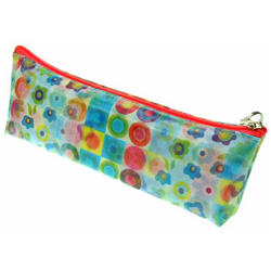 Lenticular pencil case with cute flowers and circles, flip with