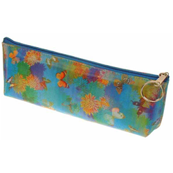 Lenticular pencil case with cute spring flowers and butterflies, flip with