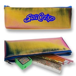 Lenticular pencil case with red, yellow, and black gradient, color changing