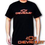 Lenticular t-shirt with custom design, Chevrolet writing and symbol, red to gold, color changing