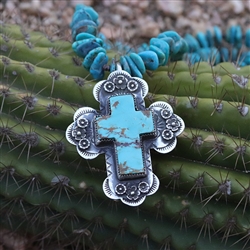 Floral Turquoise Cross Pendant