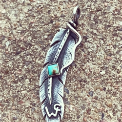 Feather Pendant with 14K Gold Brand