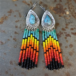 Dangling Teardrop Beaded Turquoise Earrings