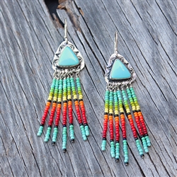 Dangling Beaded Triangle Turquoise Earrings