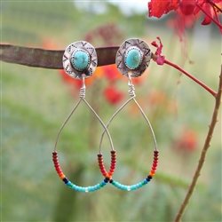 Dangling Beaded Hoop Turquoise Earrings