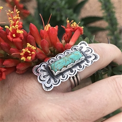 Turquoise Scalloped Rectangle Ring