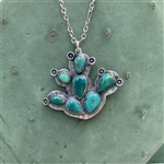 Prickly Pear Cactus Pendant with Sterling Blossoms -- 7 stones