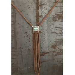 Turquoise Rectangle Necklace with Leather Tassels