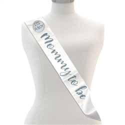 White Mommy to be Sash with an Its a Boy Badge