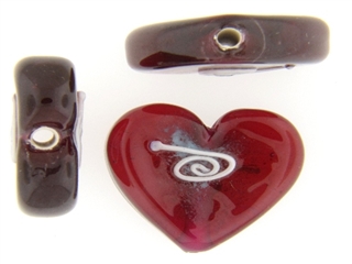 Bead, Czech, Handmade, Lampwork, Heart, 25MM, Red