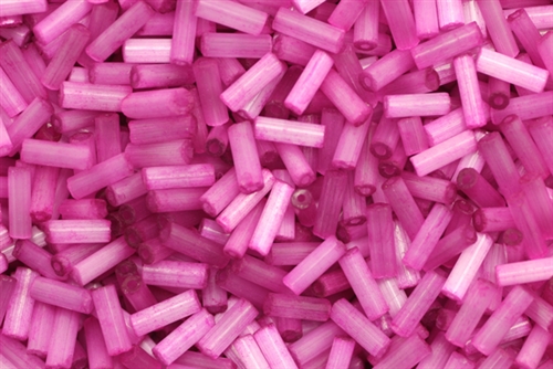 Bugle Bead, 6MM, Czechoslovakian, Fiber Optic, Pink