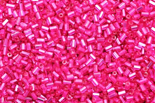 Bugle Bead, Vintage, Czechoslovakian, 2MM, #1, 1.75MM Thick, Silver Lined Fuchsia