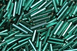 Bugle Bead, Czechoslovakian, Vintage, 11MM, #5, Foil Lined, Teal Green