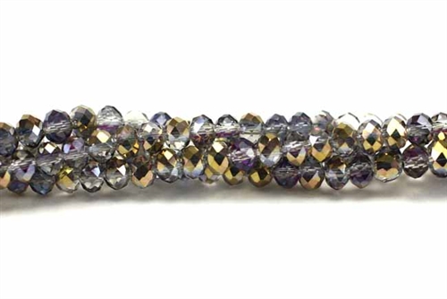 Bead, Crystal, 3MM X 4MM, Faceted Rondelle, Purple Smoky Quartz 1/2 Gold