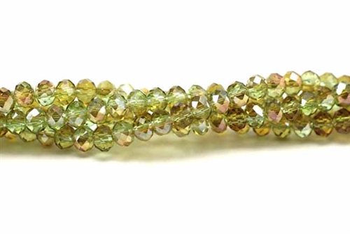Bead, Crystal, 3MM X 4MM, Faceted Rondelle, Peridot Gold Iris