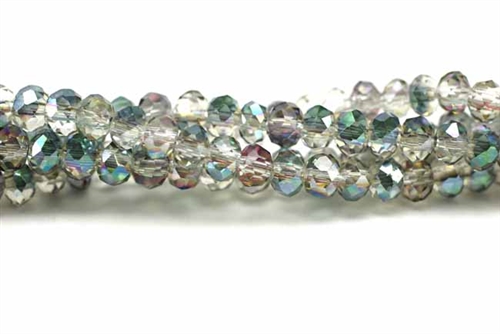 Bead, Crystal, 3MM X 4MM, Faceted Rondelle, Light Watermelon, 1/2 Green Iris