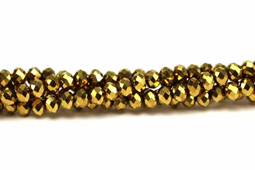 Bead, Crystal, Faceted Rondelle, 3MM X 4MM, Dark Metallic Gold