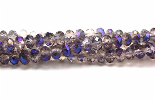Bead, Crystal, Faceted Rondelle, 3MM X 4MM, Light Gray, 1/4 Blue Iris