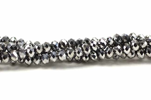 Bead, Crystal, Rondelle, Faceted, 3MM X 4MM, Light Silver Metallic