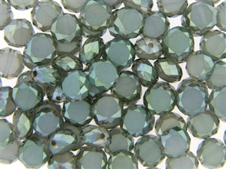 10MM Round Etched Table Cut Crystal / Pale Citrine Green Metallic