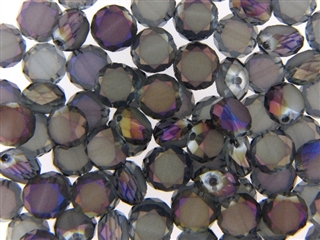 10MM Round Etched Table Cut Crystal / Light Aqua Purple Iris