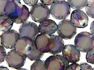 14MM Round Etched Table Cut Crystal / Light Aqua Purple Iris